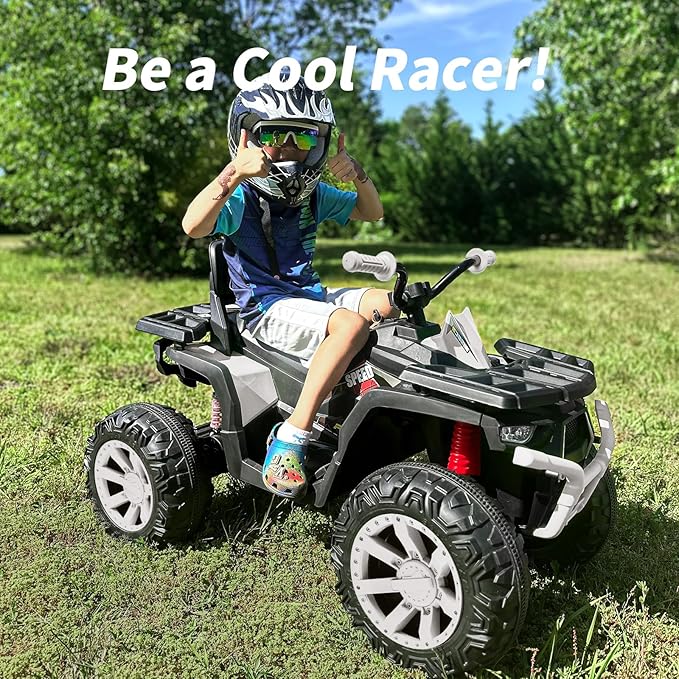 Kids ATV 4 Wheeler, 24V 4WD Electric ATV Ride On Toy for Big Kid with 2-Seater, 4x200W Motor - White