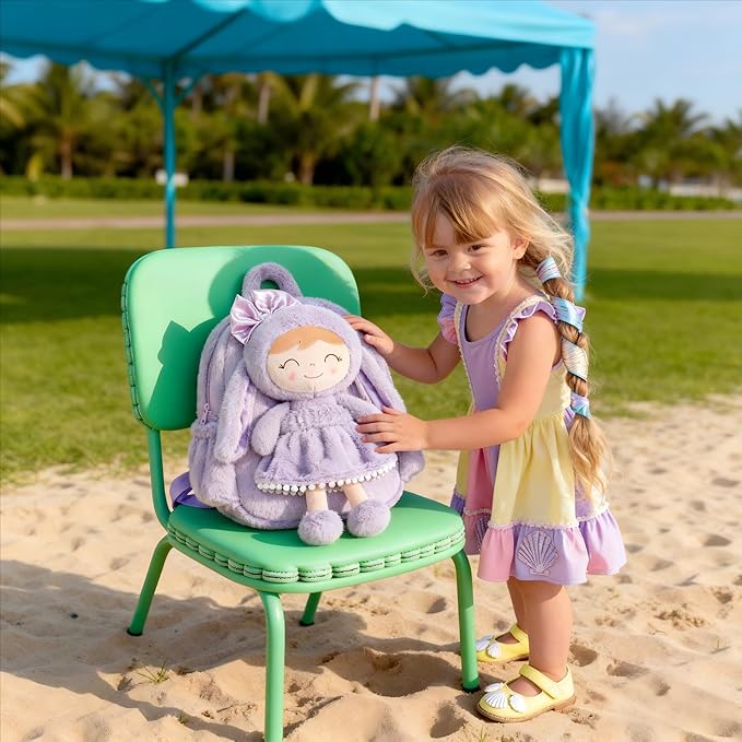 Gloveleya Back to School Gifts for Girls Bunny Toddler Backpack Plush Bag Baby Gift for Girl 2+ Years Old with Detachable Purple Rabbit Doll