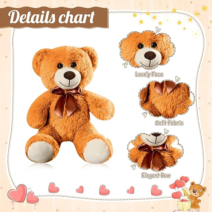 Skylety 10 Pcs Bears Bulk Stuffed Animal Plush Toys 10-14 Inches Birthday Party Favors(Elegant Color)