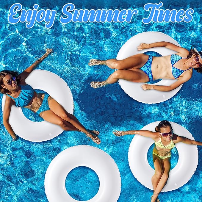 6 Pcs Inflatable Pool Float White Swimming Ring Pool Floats Adult Inflatable Tube Toy for Man Women Summer Vacation Beach River Bachelorette Wedding Party Supplies
