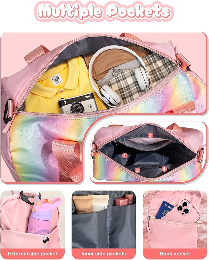 Christmas Gifts for Kids-Girl Gym Bag with Shoe Compartment, Kid Personalized Weekender Overnight Bags, Initial Travel Tote with Makeup Pouch, Graduation Gift for Girls (Letter Y)