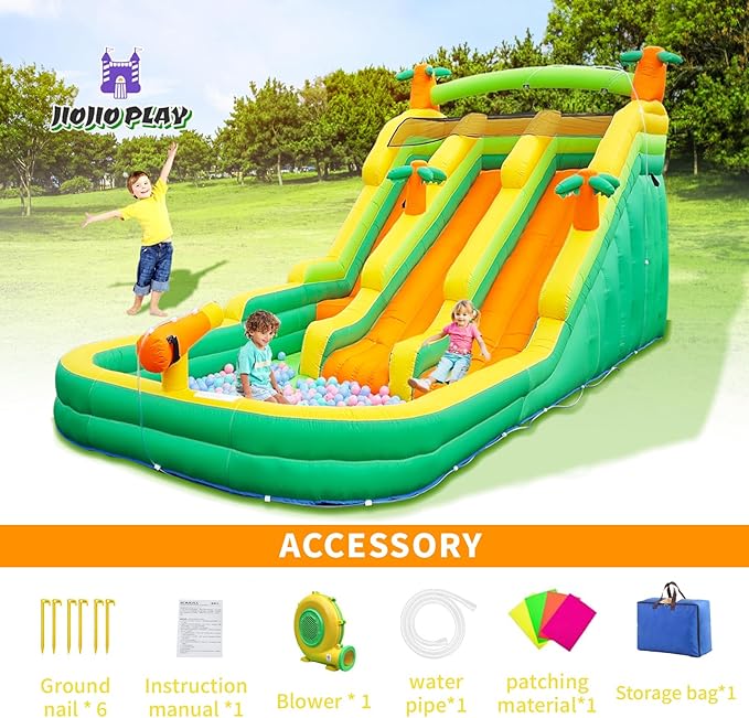 20FT Large Inflatable Water Slide Oxford Waterslides for Kids and Adults Rainforest Style Water Slide Bounce House and Swimming Pool Wet Dry Use Summer Fun Water Park for Outdoor（Including Blower