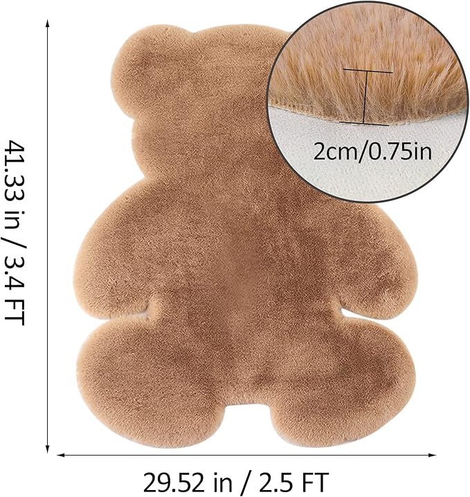 2.5x3.4 ft Small Bear Soft Fluffy Rug, Shag Faux Sheepskin Fur Rug Fuzzy Shaggy Area Rug Cute Plush Carpet for Nursery Kids Girls Bedroom Room Aesthetic Living Room Floor Home Decor, Brown