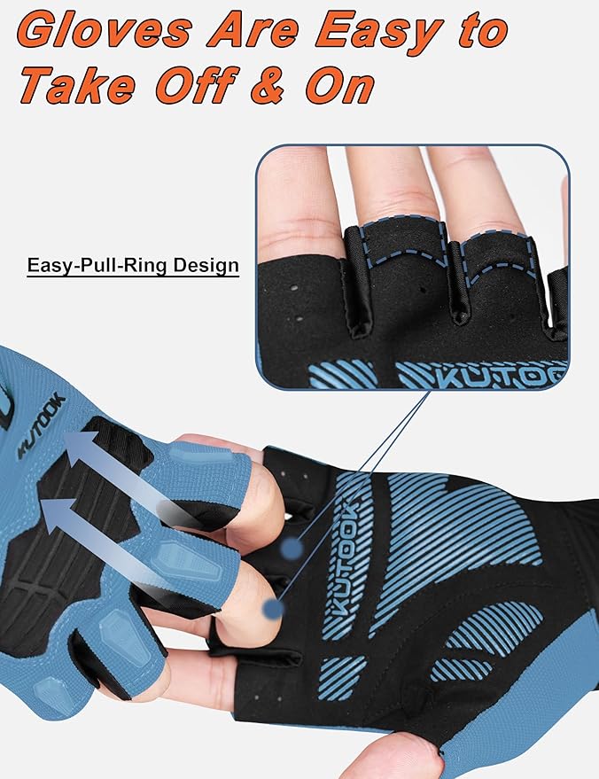 KUTOOK Mountain Bike Gloves for Mmen Fingerless with Wrist Guard Anti-Slip for Dirtbike Riding Fitness Training Outdoor Sports
