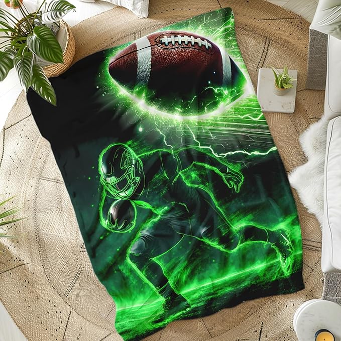 Football Throw Blanket, 60 x 50 Inches Lightweight Throws for Men, Gift for Football Lovers, Cozy Soft Flannel Throw for Bedroom Living Room, Bed, Sofa, Office