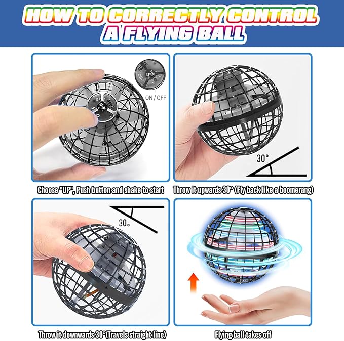 2025 Flying Orb Ball Toys for Boys, Galaxy Balls Boomerang Hover Hand Drone, Cosmic Fly Ball Orbit Floating Flying Spinner Mini Drone Balls Toy, for Kids Teens Boys Girls Gray