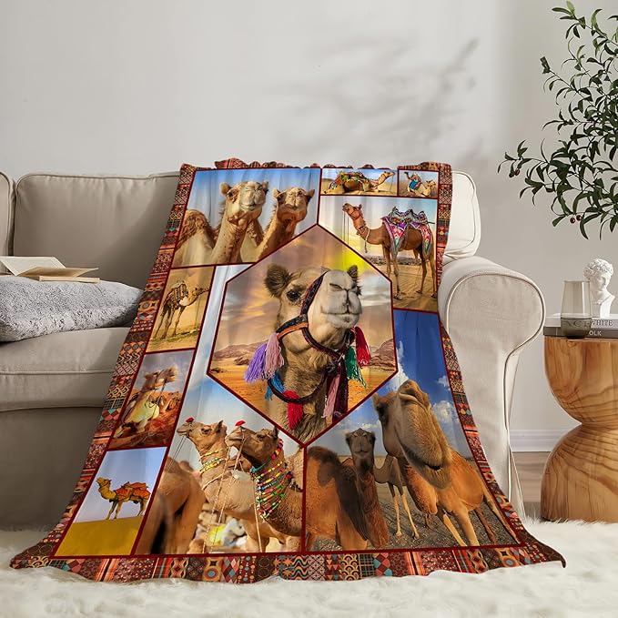 Camel Blanket Ultra Soft Cozy Camel Throw Blanket Fleece Fuzzy Plush Bedding Desert Camel Lovers Gifts for Women Girls Kids Adults 60"x50"