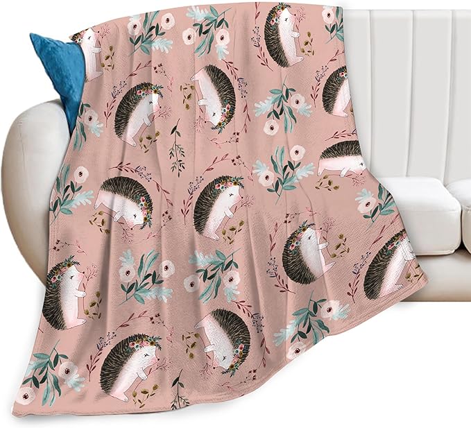 Ultra Soft Cozy Plush Hedgehog Throw Blanket - Hedgehog Lovers Gifts for Girls, Women, Kids & Adults - Lightweight Flannel Comfy Blankets for Nursery, Couch, Sofa - 60"x50"