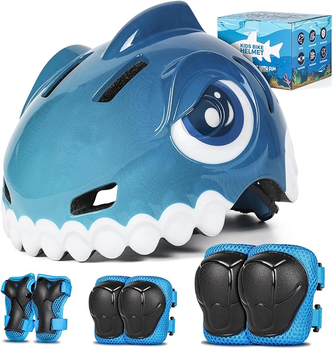 Bike Helmet for Kids 3-5-8 Toddler Bike Helmet Animal 3D Cartoon Boys Girls Safety Adjustable Kids Helmet and Pads Set for Cycling Scooter Skateboard