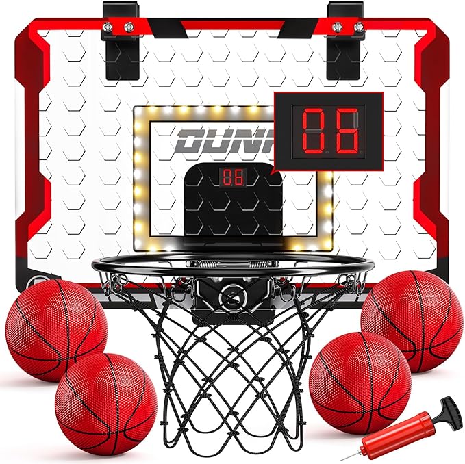 TEMI Indoor Basketball Hoop for Kids, Door Room Basketball Hoop,Mini Basketball Hoop with 4 Balls, Basketball Toys for 3 4 5 6 7 8 9 10 11 12 Year Old Boys