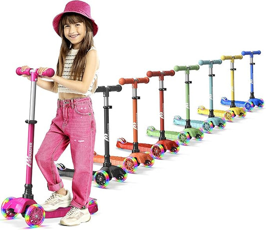 Lifemaster Mini 3-Wheel Kids Scooter with Multi-Color Wheel Lights – 4-Height Adjustable Handlebar, Wide Anti-Slip Deck, Child Safety Certified, Boys & Girls Ages 2+ Supports Up to 110 lbs