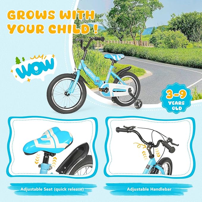 14/16/18 Inch Folding Kids Bike with Training Wheels, Gifts for Boy&Girl Age 3-9 yrs, Toddler Bike with Dual Brakes for Beginners, Multi-Color