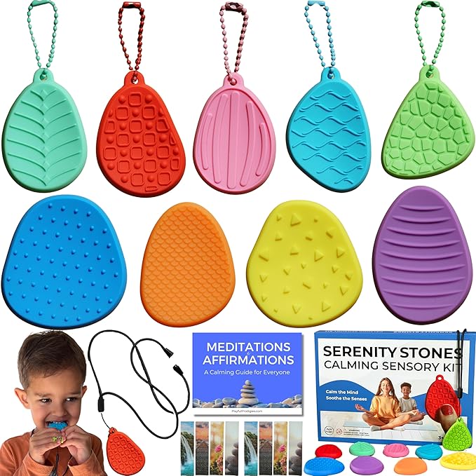 9 Sensory Stone Fidget Toys + Calm Down Corner Supplies, Sensory Toys for Kids with Autism Sensory Products, Fidgets for Classroom, Calming Corner Classroom