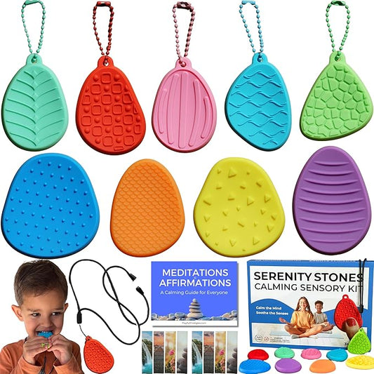9 Sensory Stone Fidget Toys + Calm Down Corner Supplies, Sensory Toys for Kids with Autism Sensory Products, Fidgets for Classroom, Calming Corner Classroom