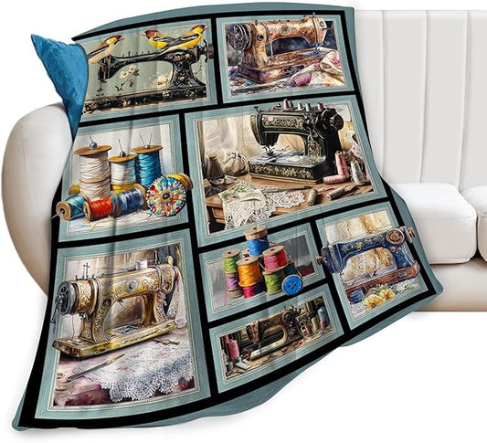 Sewing Blanket Gifts for Women Girls Adults Mom Grandma Seamstress Ultra Soft Cozy Sewing Machine Throw Blankets Fleece Fuzzy Plush Decor for Couch Sofa 80"x60"
