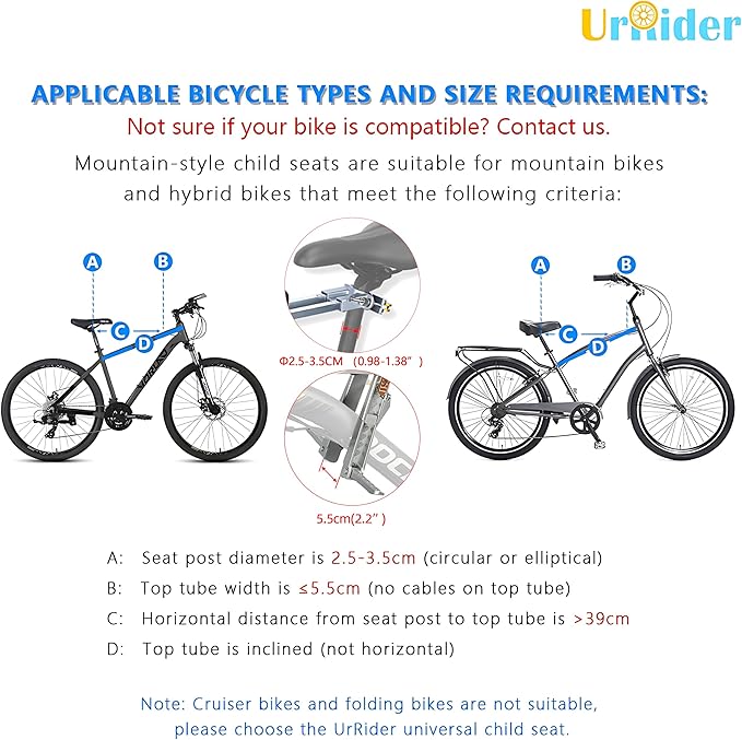 Child Bike Seat, Front Mount Kids Bike Seat,Fit Mountain Bikes, Cruiser Bikes, Folding Bikes, Ultra Light,Portable, Tool-Free, Quick-Release,Toddler Bike Seat for 2-6 Years(up to 60lbs)