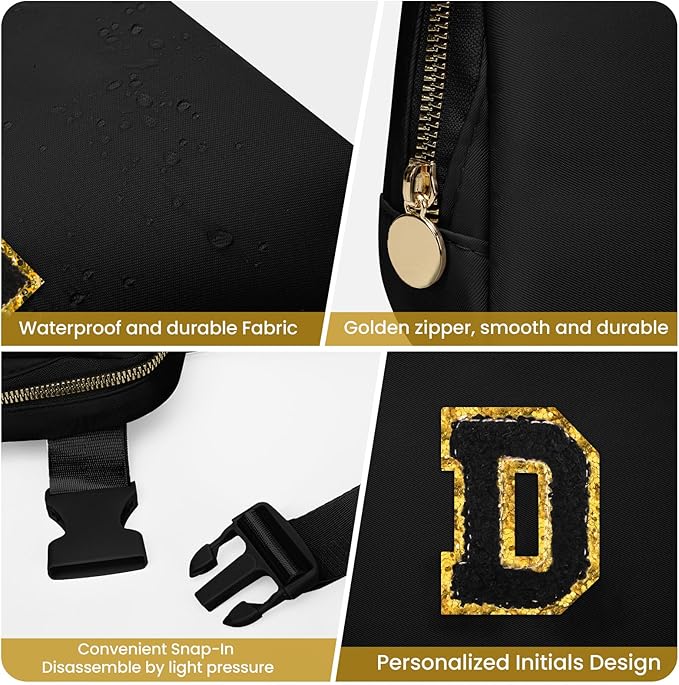 Crossbody Bag for Girls, Belt Bag for Women Fanny Pack for Kids Teen,Women Fashion Monogrammed Waist Packs Trendy Bags Travel Essentials (Black,D)