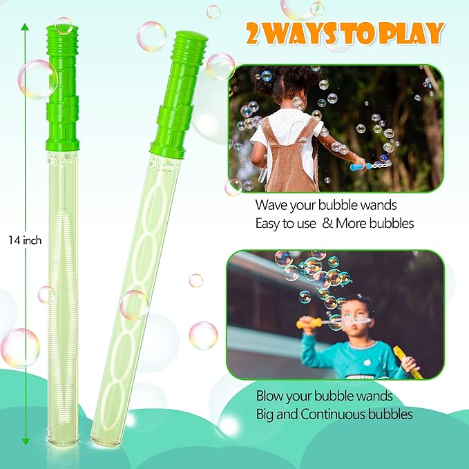 Inscraft 40 Pack 14’’ Big Bubble Wands, 8 Colors Mix Bulk for Summer Toy, Outdoor/Indoor Activity Use, Easter, Birthday, Graduation, Shower, Bubbles Party Favors Supplies for Kids