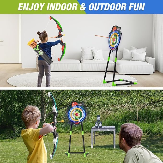 2 Pack Kids Bow and Arrow, LED Light Up Archery Set with 24 Suction Cup Arrows, Indoor Outdoor Sport Dinosaur Toys Gifts for 3 4 5 6 7 8 9 10 11 12 Year Old Boys Girls
