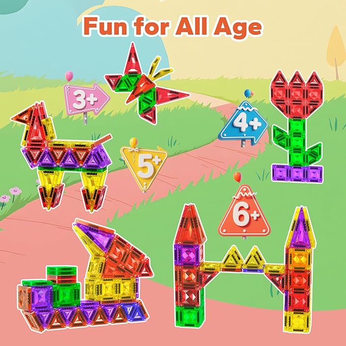 80PCS Mini Magnetic Tiles, Diamond Pattern Travel Magnetic Tiles Building Set with Case, Construction Toys for Kids 4-8 Portable Classroom Educational Learning Toddler Toys for Boys Girls Gift Ages 3+