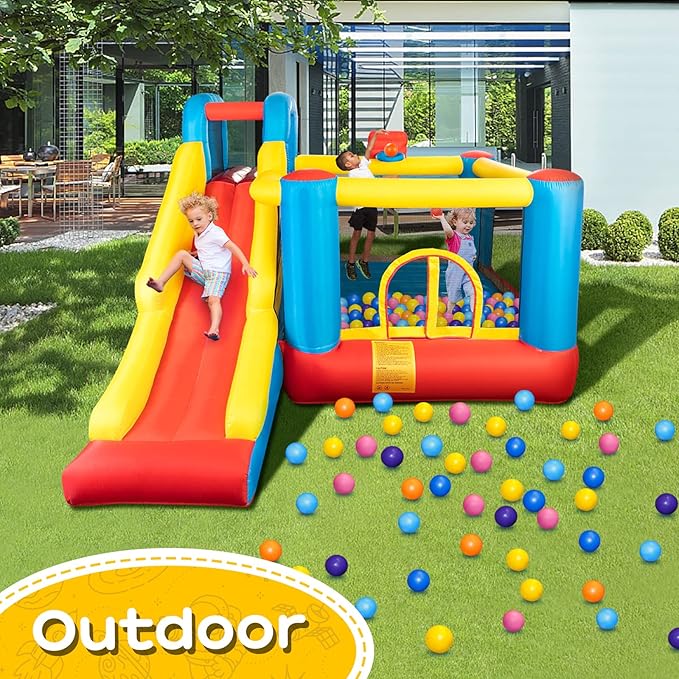 JOYMOR Bounce House Inflatable Bouncing Castle Play Center w/Air Blower, Jump'n Slide Bouncer, Suitable for Toddler Baby & Little Kids