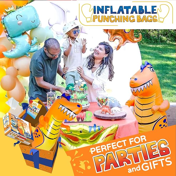 INFLATABLE DUDES Dinosaur -Kids Punching Bag | Already Filled with Sand| Bop Bag | Premium Inflatable Toy | Punching Bag for Kids | Enhanced Bounce-Back Action! | Indoor Outdoor - Party Games