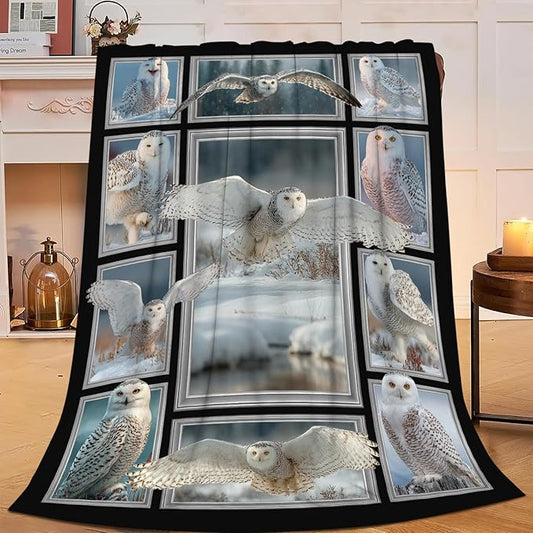 White Owl Throw Blanket White Owl Stuff Gifts for Kids Girls Boys Adults Women Men Soft Cozy Warm Plush Fluffy Fuzzy Fleece Blanket Decor 40''X50''