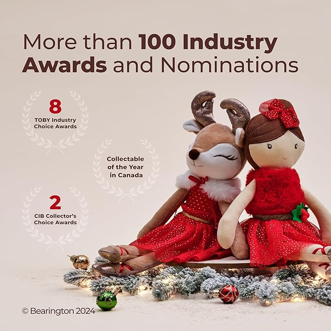 Bearington Dazzling Dancer Ballerina Doll Plush, 13 Inch Reindeer Stuffed Animal, Ideal Christmas Dolls for Girls Gift for Toddlers, Kids & Teen, for Ages 3-14