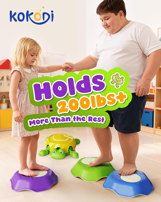 KOKODI Stepping Stones for Kids with Interactive Expression,LED Sensory Toys with Liftable Limbs & Expressive Face,Toddler Balance Coordinated Game,Indoor & Outdoor Playset for Kids Aged 3+