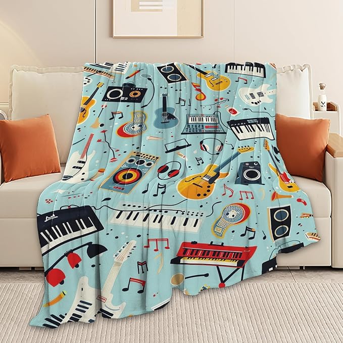 Music Blanket Musical Instruments Note Throw Blanket Gifts for Music Lovers Adults Men Women Kids Boys Girls Super Soft Cozy Plush Fluffy Fuzzy Fleece Blanket Home Decor 50''X60''