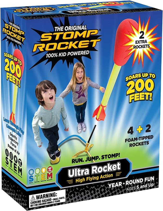 Stomp Rocket Ultra Rocket Launcher for Kids, 6 Rockets - Fun Backyard & Outdoor Kids Toys Gifts for Boys & Girls - High Flying Toy Foam Blaster Set - Multi-Player Adjustable Launch Stand