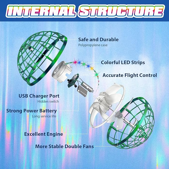 2025 Flying Orb Ball for Kids, Magical Galaxy Hover Cosmic Space Boomerang Rotating Floating Mini Hand Drone Stocking Stuffer Xmas Toys for Girls Boys Teen Age 6 7 8 9 10+ Green