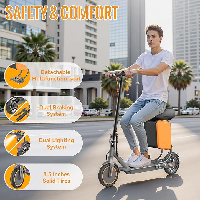 Electric Scooter for Adults, Folding E Scooter with 350W/500W Motor 16/21 Mph Top Speed, Max 19-23 Miles Long Range, 8.5''/10'' Solid Tires Commuting Scooters with Dual Brakes System, APP