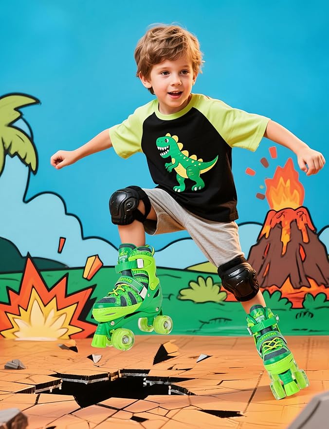 NEMONE Roller Skates for Boys Kids Ages 4-6 5-8 6-12 8-12 with 4 Sizes Adjustable Light up Wheels, Todder Beginner Rollerskates Indoor Outdoor Sports