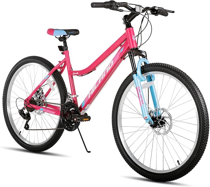 Hiland 26 Inch Womens Mountain Bike, with Step-Through Frame, 18 Speeds, Suspension Fork MTB, Bicycle for Women Men Adult
