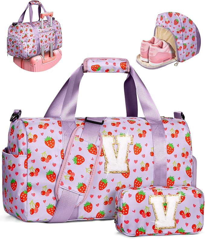 Gifts for Kids Preteens Teenage Girls, Personalized Duffle Bag with Makeup Bag, Cute Trendy Stuff for Girls, Gift Ideas for 3 4 5 6 7 8 9 10 11 12 13 Year Old Girl, Cute Weekender Bag