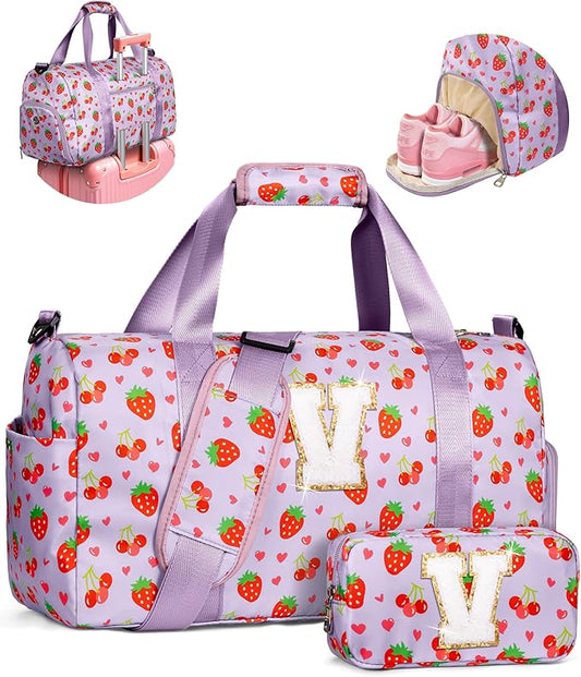 Gifts for Kids Preteens Teenage Girls, Personalized Duffle Bag with Makeup Bag, Cute Trendy Stuff for Girls, Gift Ideas for 3 4 5 6 7 8 9 10 11 12 13 Year Old Girl, Cute Weekender Bag