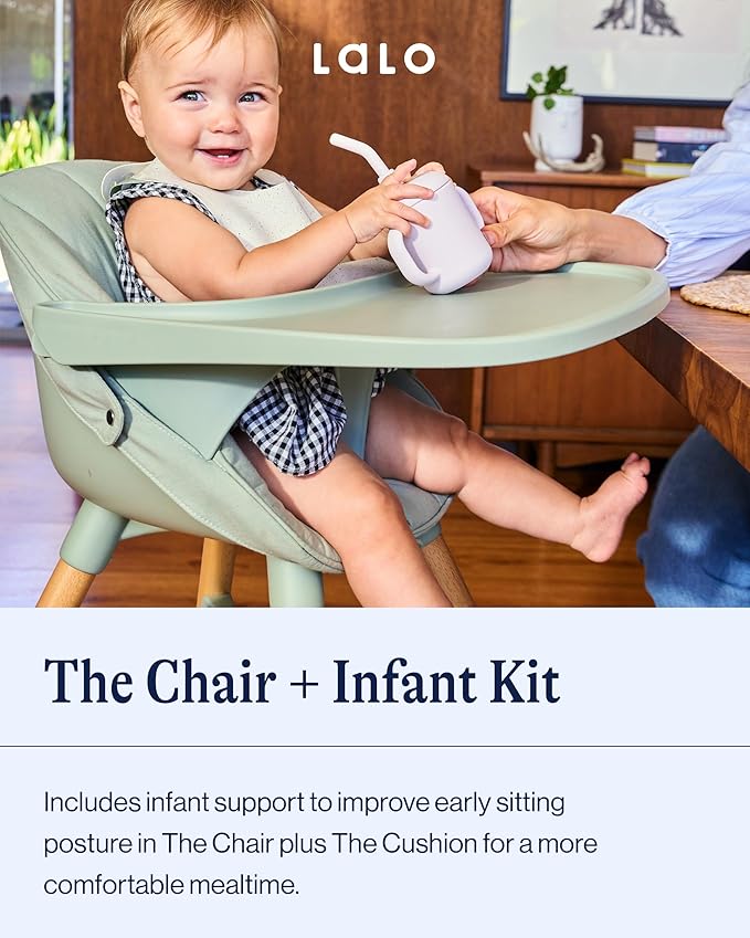 Lalo The High Chair Infant Kit - Convertible Wooden High Chair for Babies & Toddlers with Infant Support & Cushion, Grows with Your Child, Dishwasher Safe Tray, Adjustable Footrest Blueberry