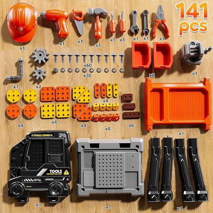 Kids Tool Toy Playset with Electronic Drill Sound for Aged 3 4 5 6 7 8, Workbench Toys for Toddlers 3-5, Pretend Play Tool Box, Construction Mechanic Set, Birthday Gift for Boys Girls Ages 3-8