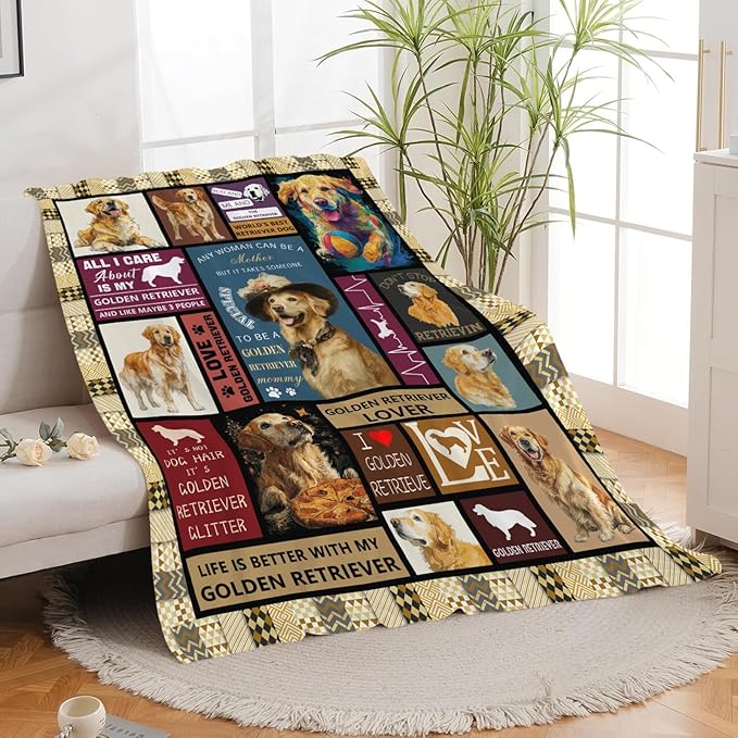 Golden Retriever Throw Blanket Golden Retriever Puppy Stuff Gifts for Dog Lover Kids Girls Boys Adults Women Men Soft Cozy Warm Plush Fluffy Fuzzy Fleece Blanket Decor 60''X80''