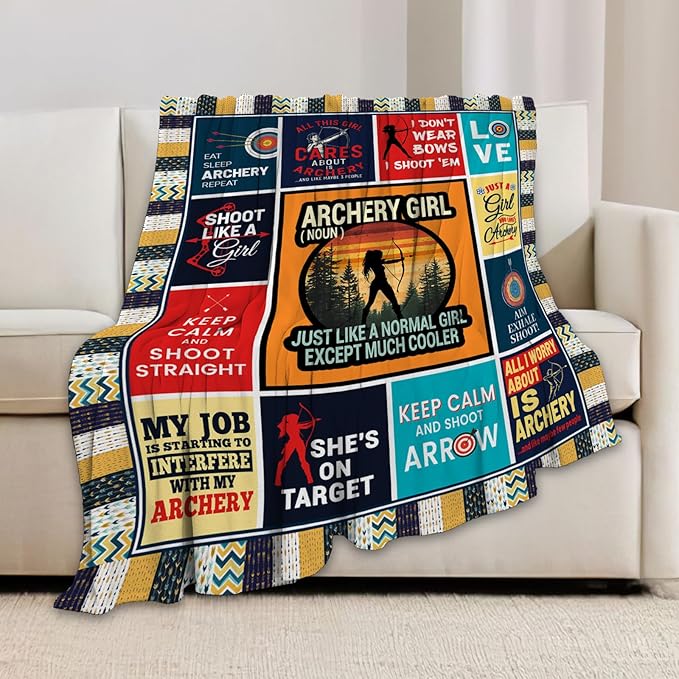 Archery Blanket, Archery Throw Blanket, Sports Gifts Blankets Stuff Fleece Flannel Plush for Girls Women Men Boys Lovers Adults Soft Bedding Gift for Sofa Bed Office Home Decor 60"x50"
