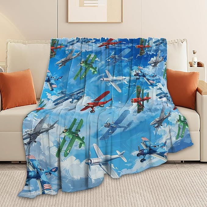 Airplane Blanket Cute Aircraft Plane Throw Blanket Gifts for Girls Women Kids Boys Adults Men Super Soft Cozy Plush Fluffy Fuzzy Fleece Blanket Home Decor 50''X60''