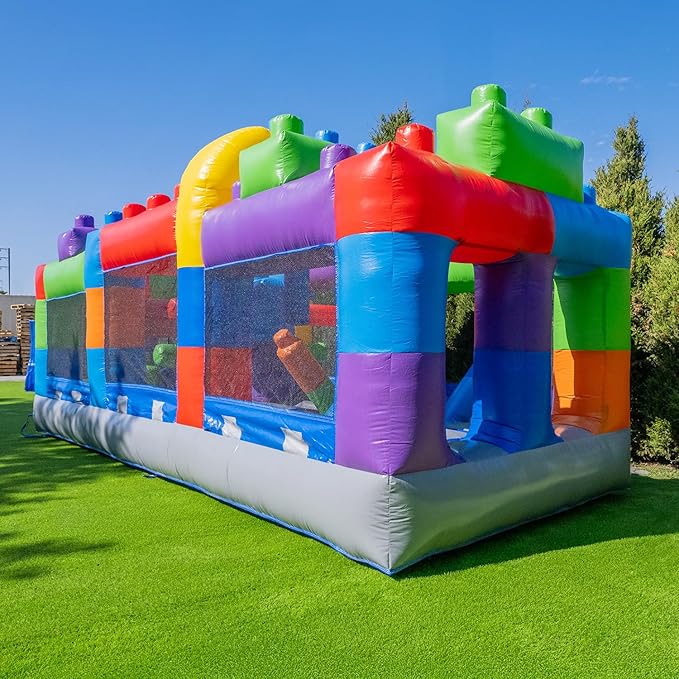 Herokiddo Block Party 20’ Inflatable Obstacle Course Commercial Grade PVC, Fun Backyard Challenge for Kids and Adults, with Air Blower Included