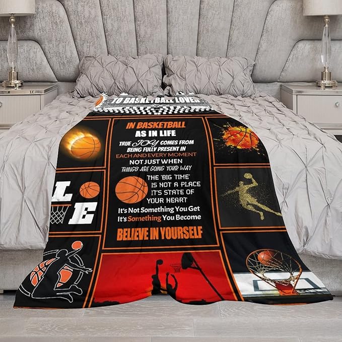 Basketball Gifts for Boys, Basketball Blanket for Girls Boys, Sport Throw Blankets for Player, Fleece Plush Kids Throws for Couch Bed Present Ideas (60x80 Inch)