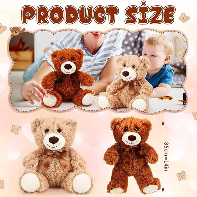 Skylety 10 Pcs Bears Bulk Stuffed Animal Plush Toys 10-14 Inches Birthday Party Favors(Brown, Khaki)