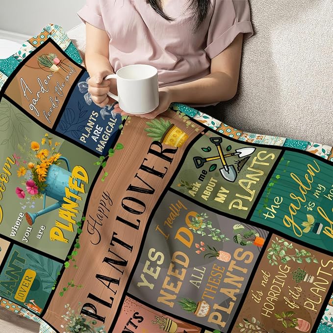 Plant Gardening Gifts Blanket for Women, Plant Lover Fleece Blanket Gift for Mom, Warm Cozy Soft Flannel Mom Gifts for Bed Sofa Couch 80" x 60"
