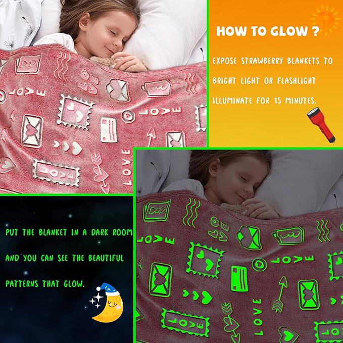 REXEO Heart Glow in The Dark Throw Blanket for Girls Women - I Love You Birthday Gifts for Wife Girlfriend Anniversary from Husband - Red Soft Cozy Blankets for Couch Bed Gifts for Mom 50"x60"