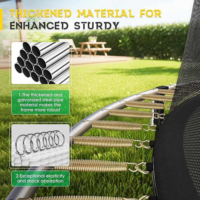 10 FT 12 FT 14 FT Trampoline for Kids Adults, ASTM Approved, Outdoor Round Trampoline with Enclosure Net Ladder, Recreational Trampolines for Backyard Family Play