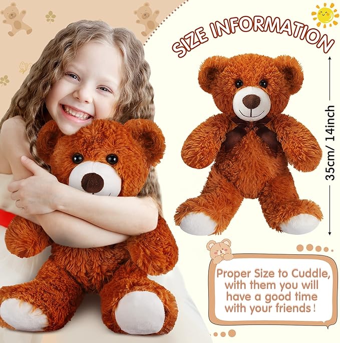 HyDren 36 Pcs 14 Inches Stuffed Bears Animals Plush Toys Bulk Soft Cute Small Shaggy Bear for Baby Shower Birthday Gifts Wedding Party Favor Decoration(Light Brown, Dark Brown, White)