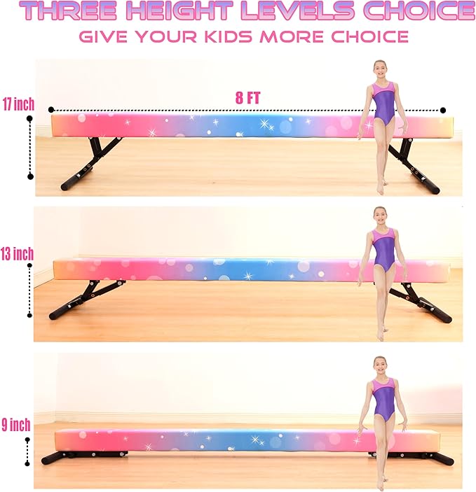 Adjustable Balance Beam 8 ft Gymnastic Beam Adjustable Height for Kids and Teenage of All Gymnastic Levels, Gymnastic Training Beam Gymnastic Equipment for Athlete Home and Gym Club Use